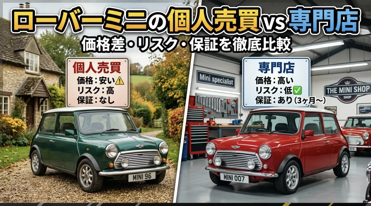 ローバーミニの個人売買 vs 専門店、価格差・リスク・保証の比較